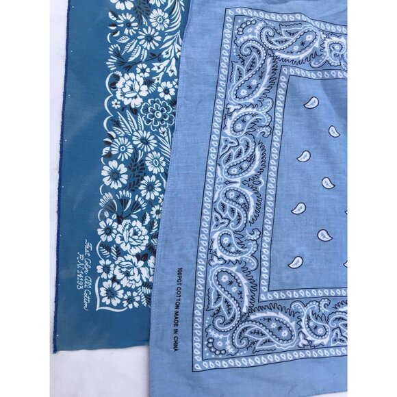 Vtg USA Hankie Bandana Handkerchief Western Rockabilly Kerchief Turquoise Blue - Picture 6 of 15